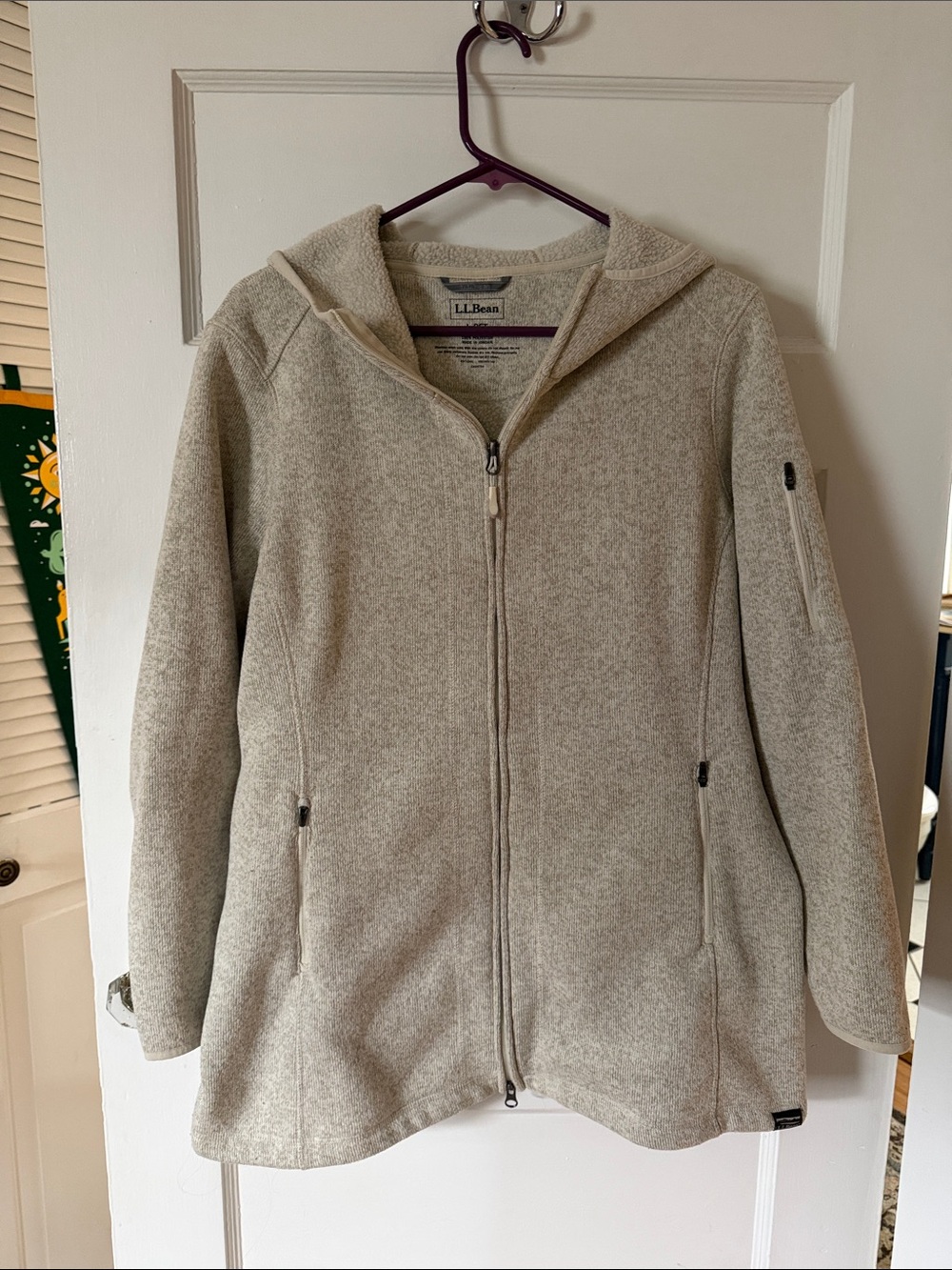 L.L. Bean Women's Hooded Zip Front Jacket in Oatmeal Heather